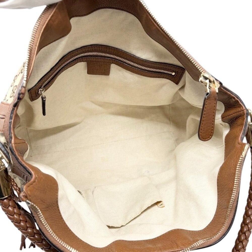 GUCCI Vintage GG Logo Monogram Shoulder Bag Brown Canvas Leather Bamboo [106428] - Picture 10 of 16